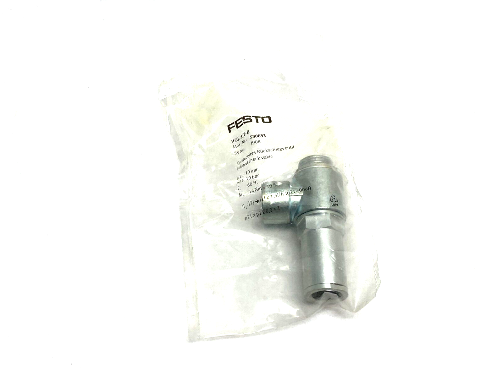 Festo HGL-1/2-B Piloted Check Valve J908, 530033 - Maverick Industrial Sales
