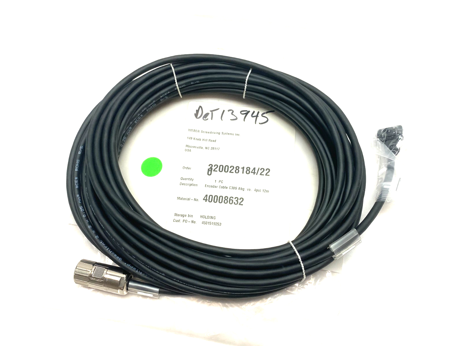 Weber 40008632 Encoder Connection Cable 4-pol 12m C30S - Maverick Industrial Sales