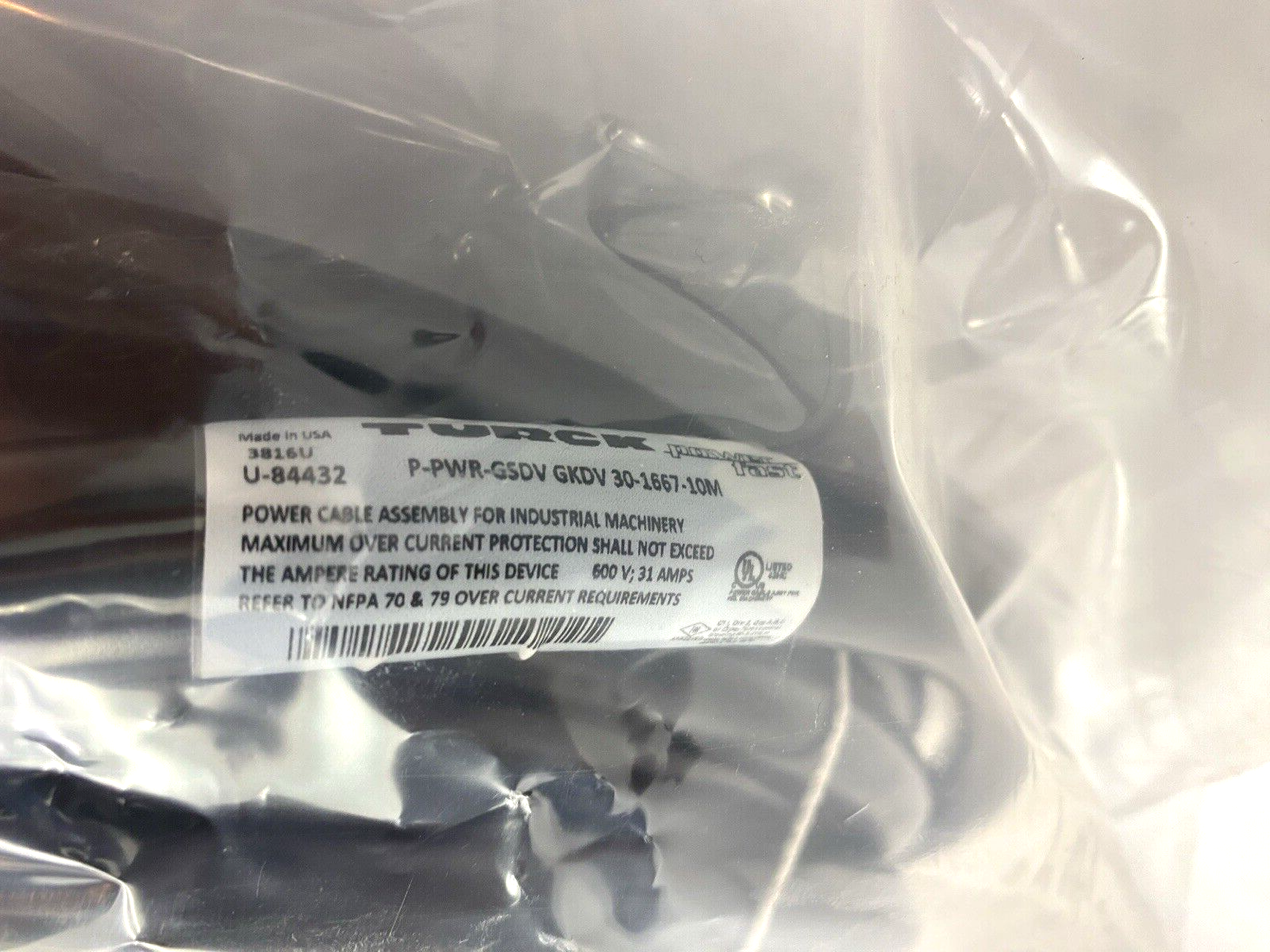 P-PWR-GSDV GKDV 30-1667-10M | Turck Powerfast Cable 3-pin M/F Straight U-84432 - New - Maverick Industrial Sales