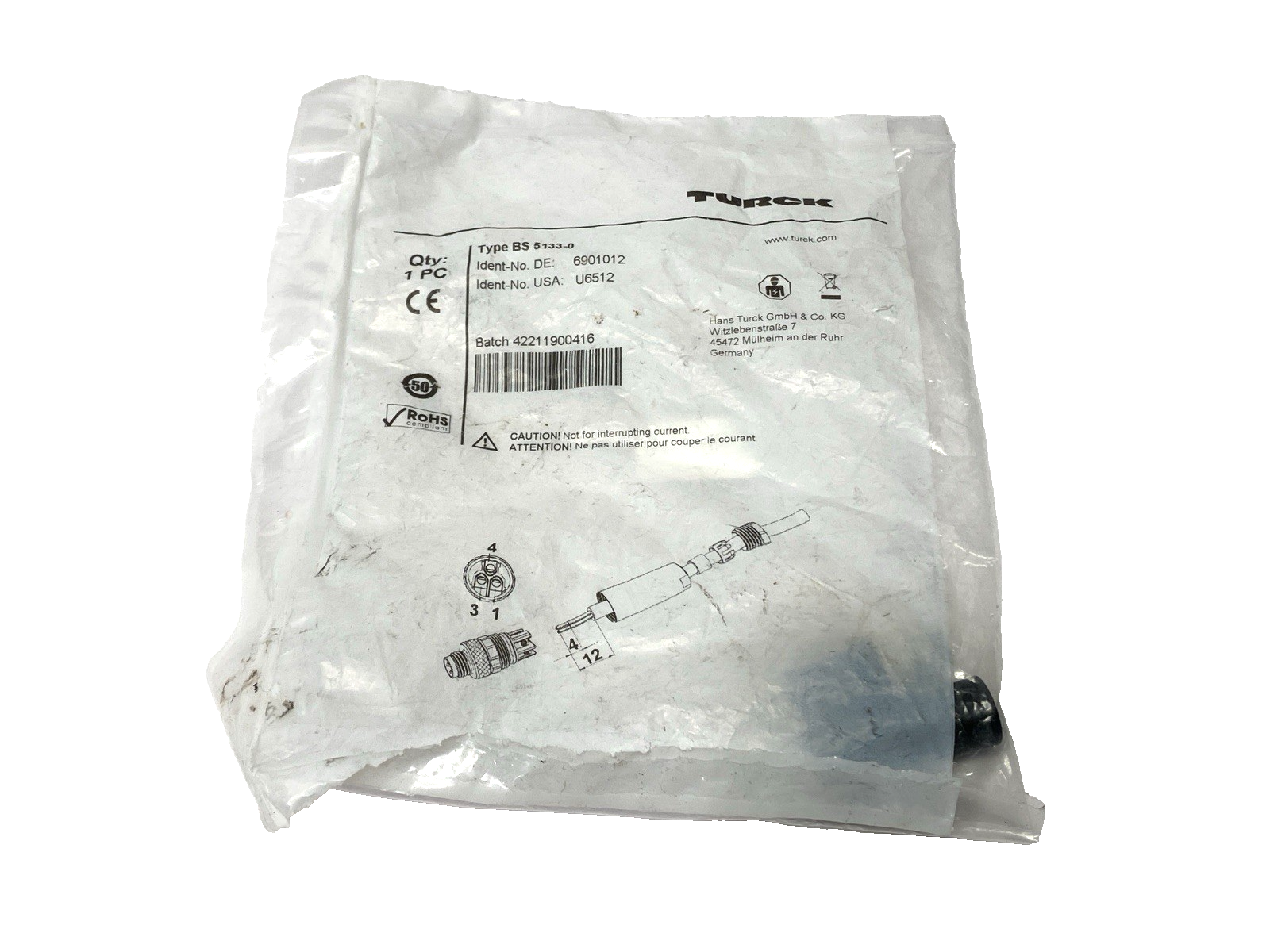 Turck BS 5133-0 Circular M8 Connector Plug 6901012 - Maverick Industrial Sales