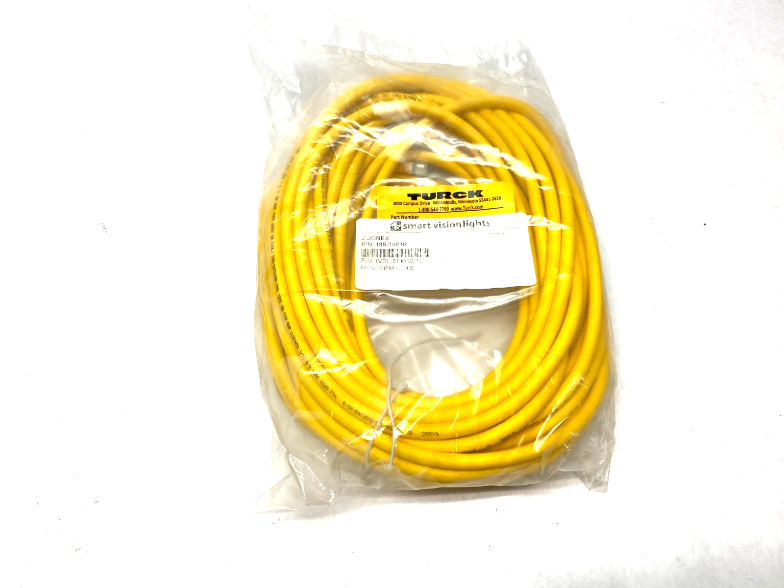 Cognex 185-1091R, Turck U2-22255 Single Ended Connection Cordset IVSL-5PM12-15 - Maverick Industrial Sales