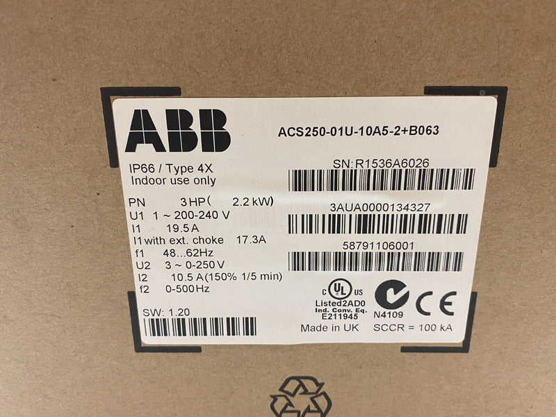 ABB ACS250-01U-10A5-2+B063 Variable Frequency Micro Drive Type 4X IP66 - Maverick Industrial Sales