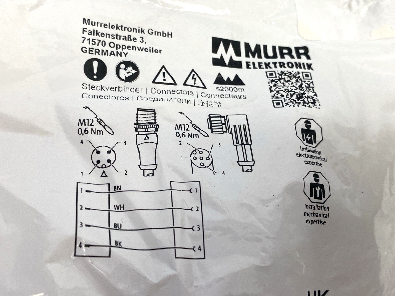 Murr Elektronik 7000-40121-6540200 Double-Ended Cordset M12 M to F Connectors 2m - Maverick Industrial Sales