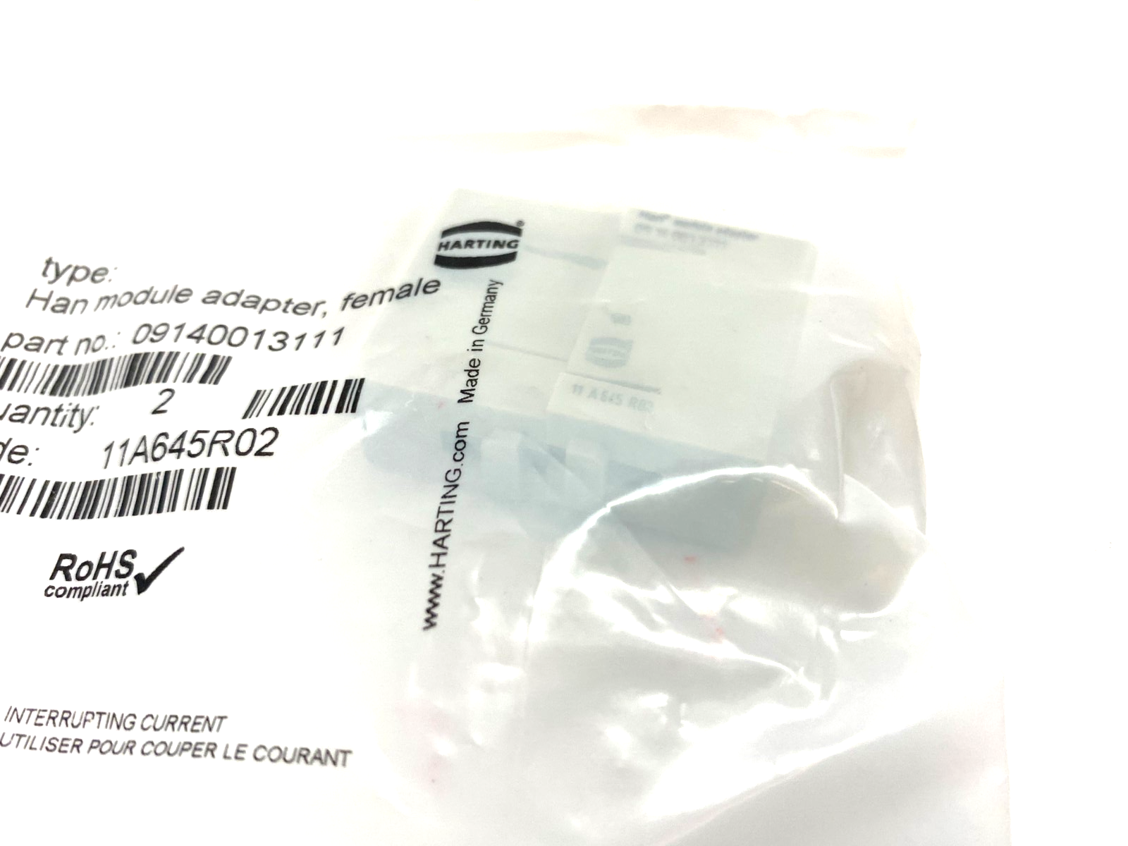 Harting 09140013111 Han Gigabit Cat 7A Module Adapter Female PKG OF 2 - Maverick Industrial Sales