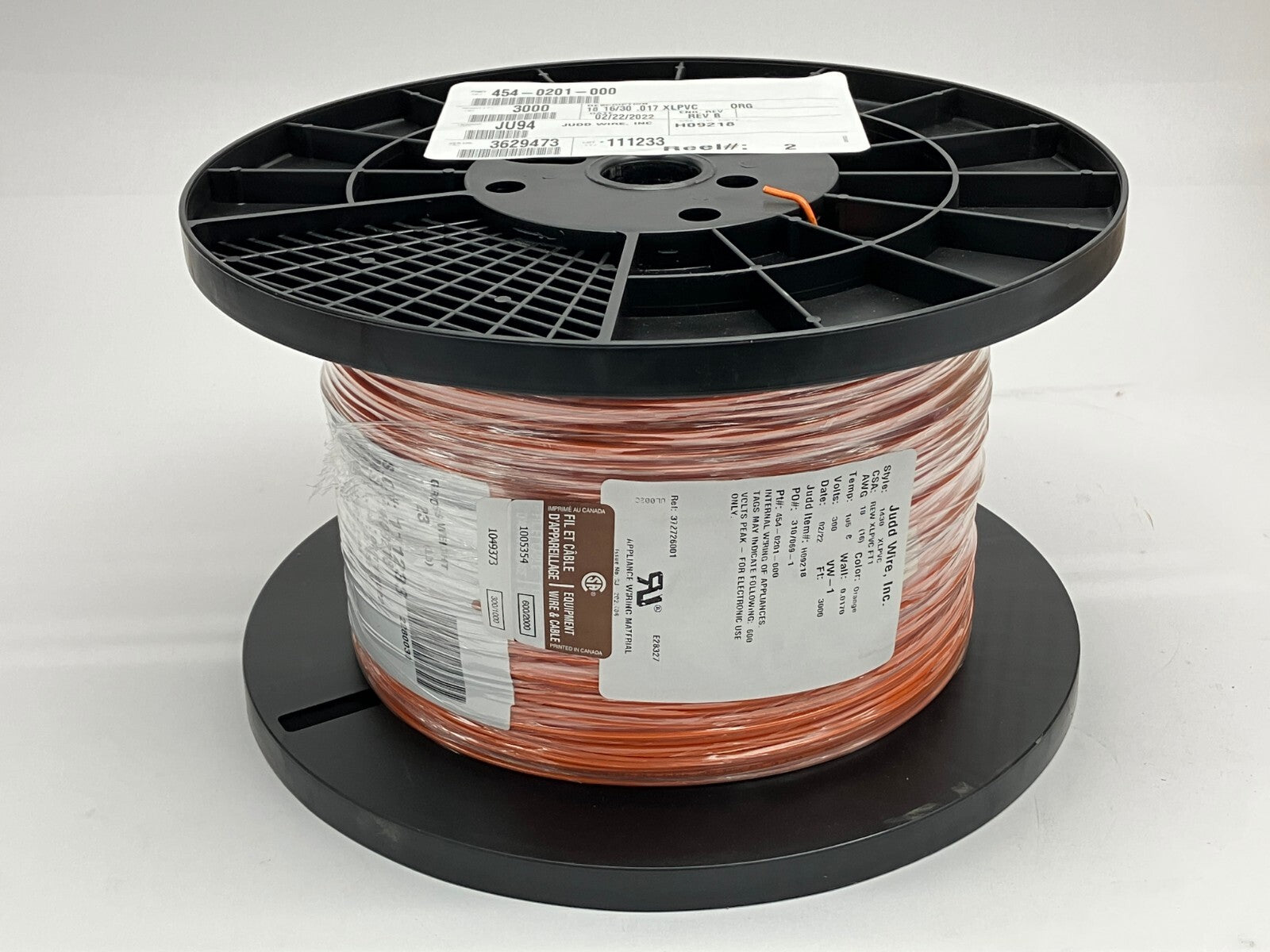 Judd Wire 18 AWG Wire, Orange, Style 1430, XLPVC 300V, 454-0201-000, 3000' FT - Maverick Industrial Sales