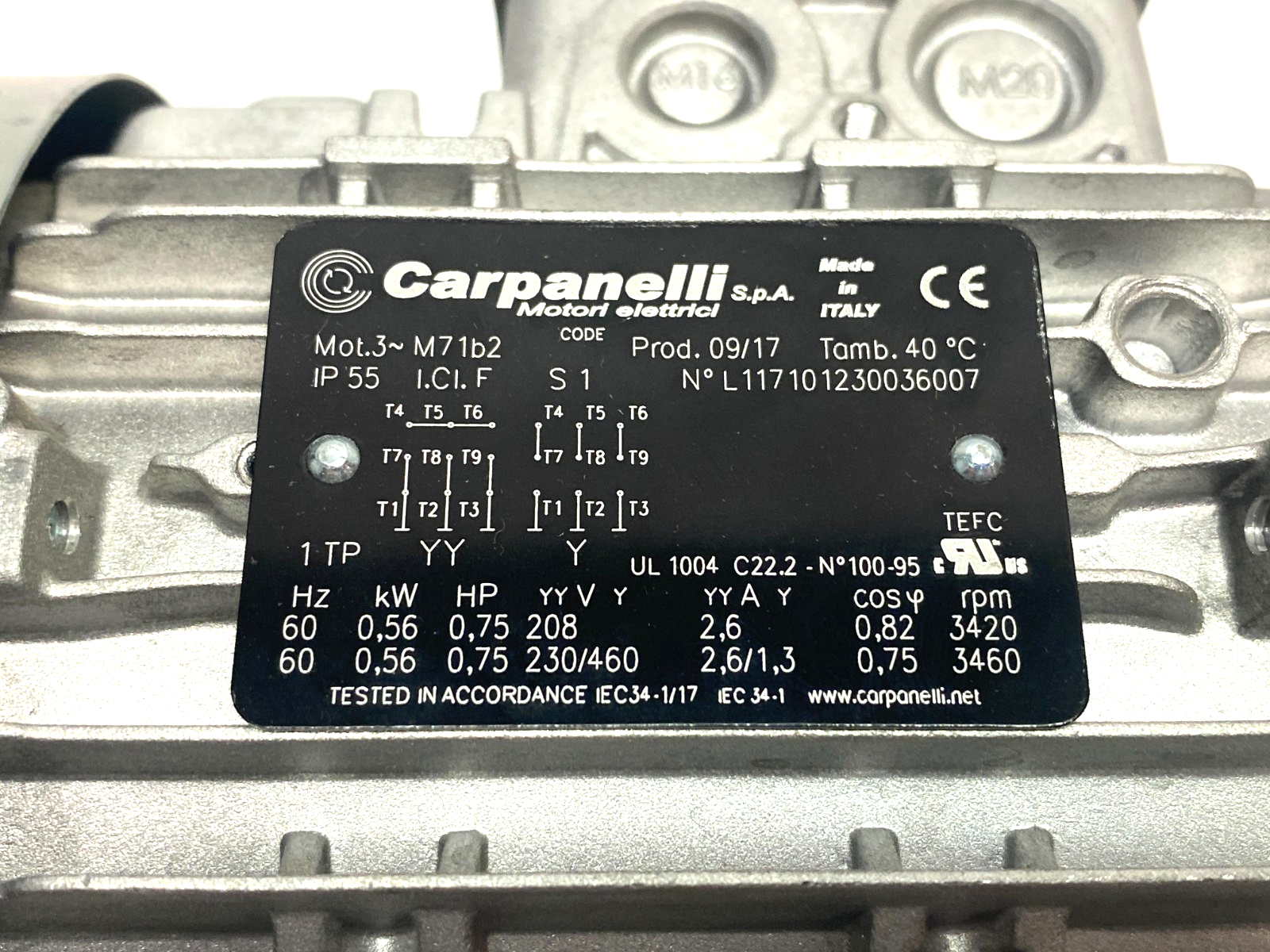 Carpanelli M71b2 Asynchronous 3-Phase Motor 2-Pole 0.75HP 0.56kW 60Hz - Maverick Industrial Sales