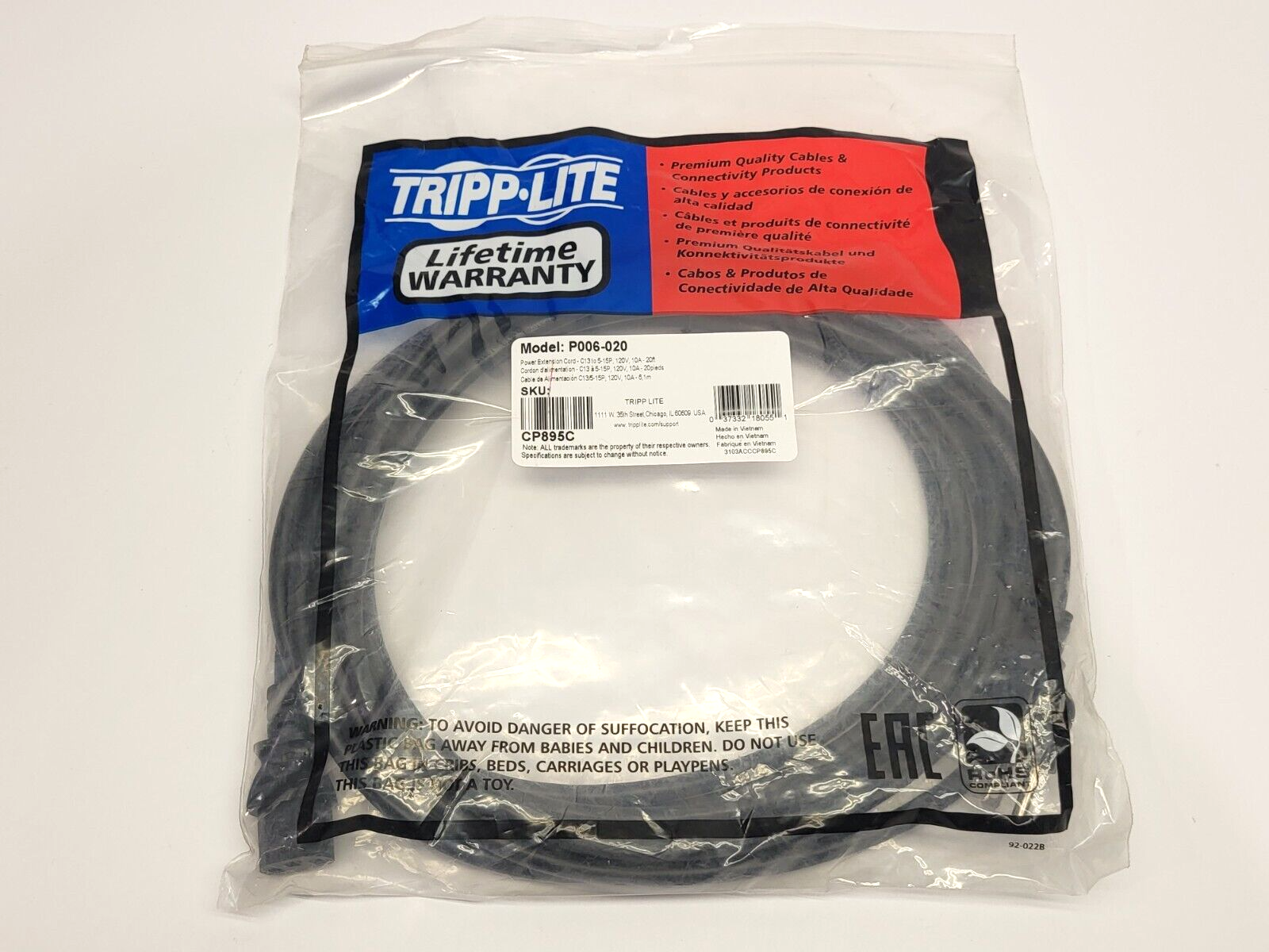 Tripp Lite P006-020 Power Extension Cord 20' - New - Maverick Industrial Sales