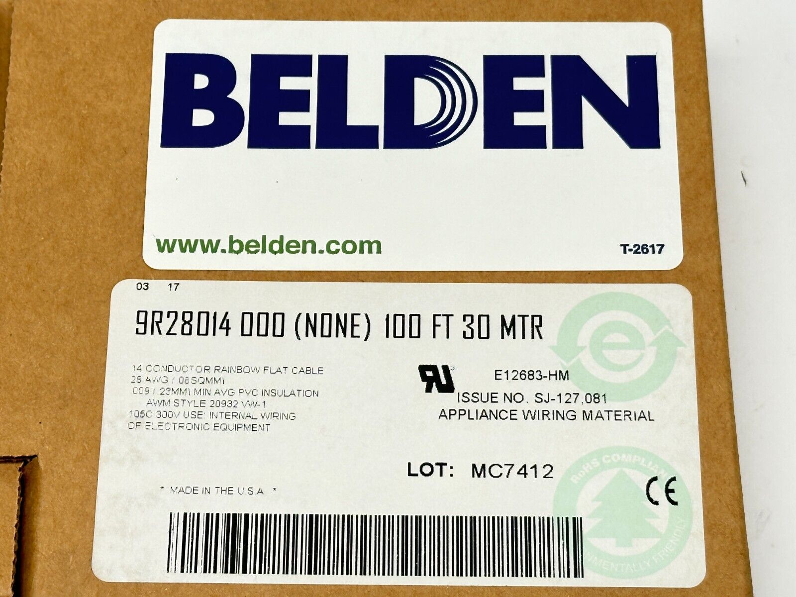 Belden 9R28014 000100 Flat Rainbow Cable 9R280XX Series #28-14c PVC 70ft - Maverick Industrial Sales