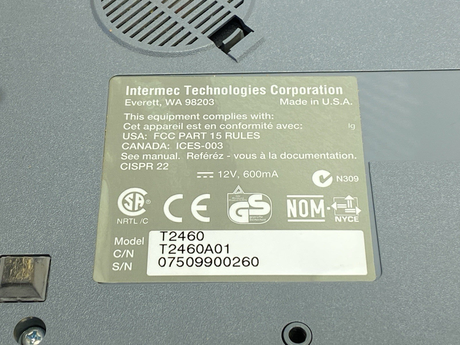 Intermec T2460 Stationary Data Entry Terminal - For parts or not working - Maverick Industrial Sales