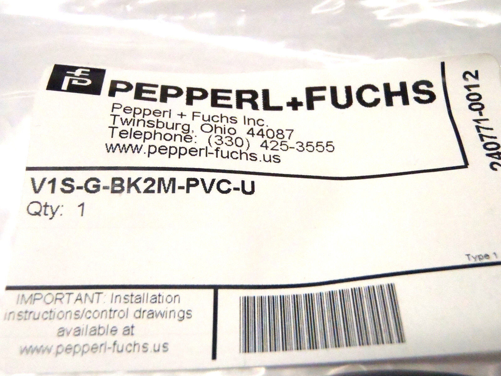 Pepperl+Fuchs V1S-G-BK2M-PVC-U Cordset Single-Ended M12 Straight 240771-0012 - Maverick Industrial Sales