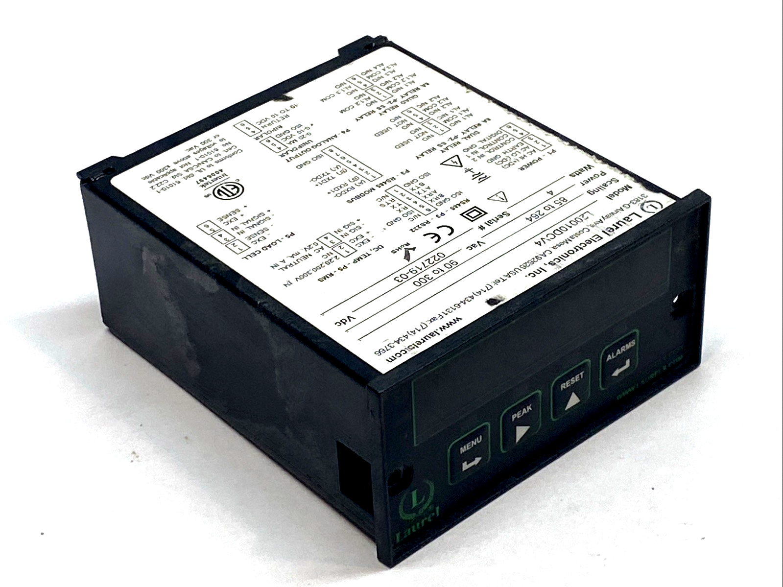 L20010DCV4 | Laurel DC Voltage Current Panel Meter 1/8 Din Red LED 85–264VAC - Used - Maverick Industrial Sales