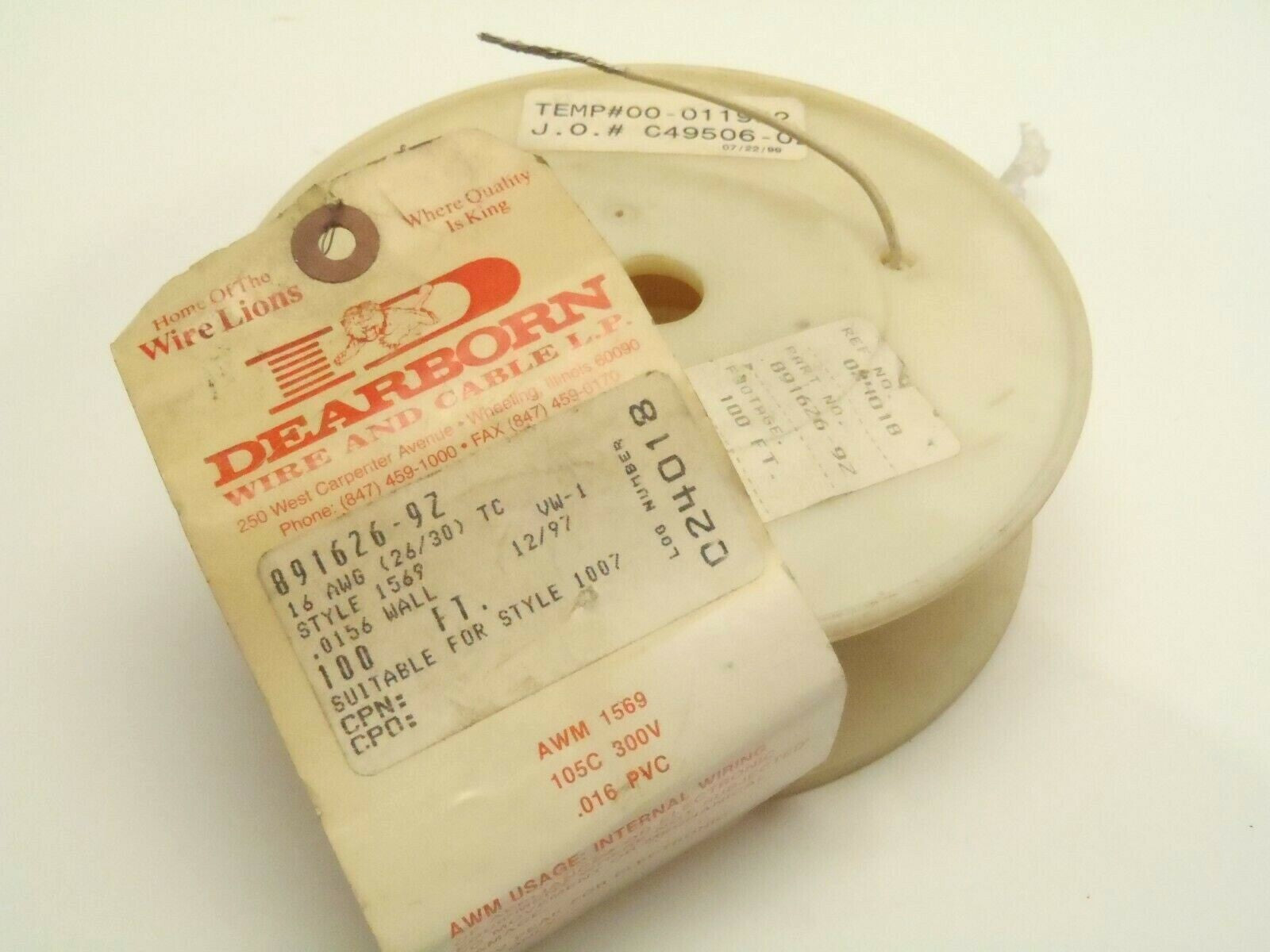 Dearborn 891626-9Z Stranded Wire 100' Foot Spool 16 AWG .0156 Wall - New – Open box - Maverick Industrial Sales