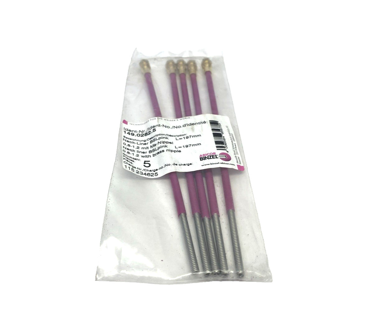 Abicor Binzel 149.0282 Neck-Liner WH 45/505/500T BSLpink 0.8-1.2 Ins L=197mm 5PK - Maverick Industrial Sales