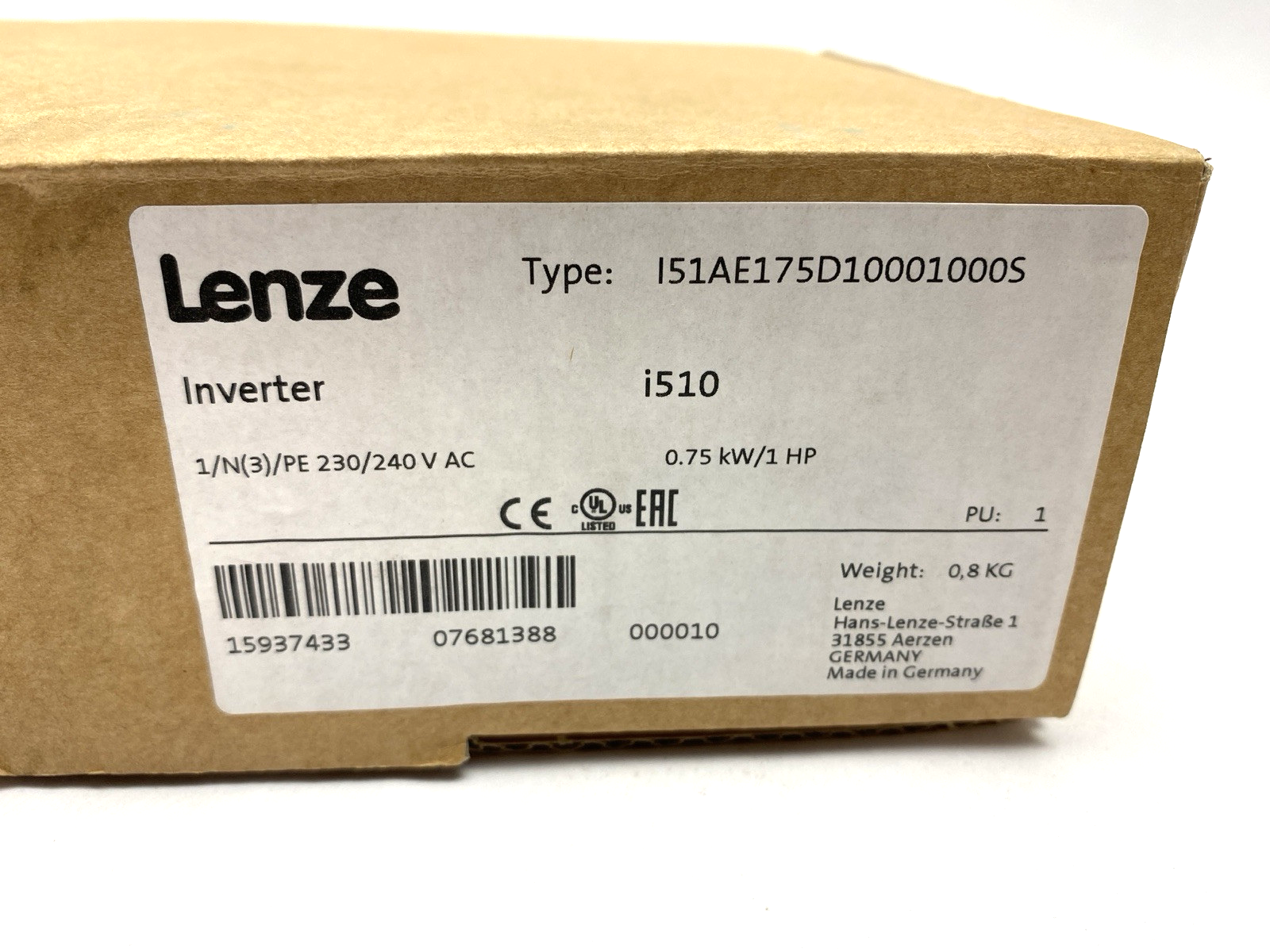 Lenze I51AE175D10001000S Inverter i510 1/N(3)/PE 230/240 V AC 0.75 kW/1 HP - Maverick Industrial Sales