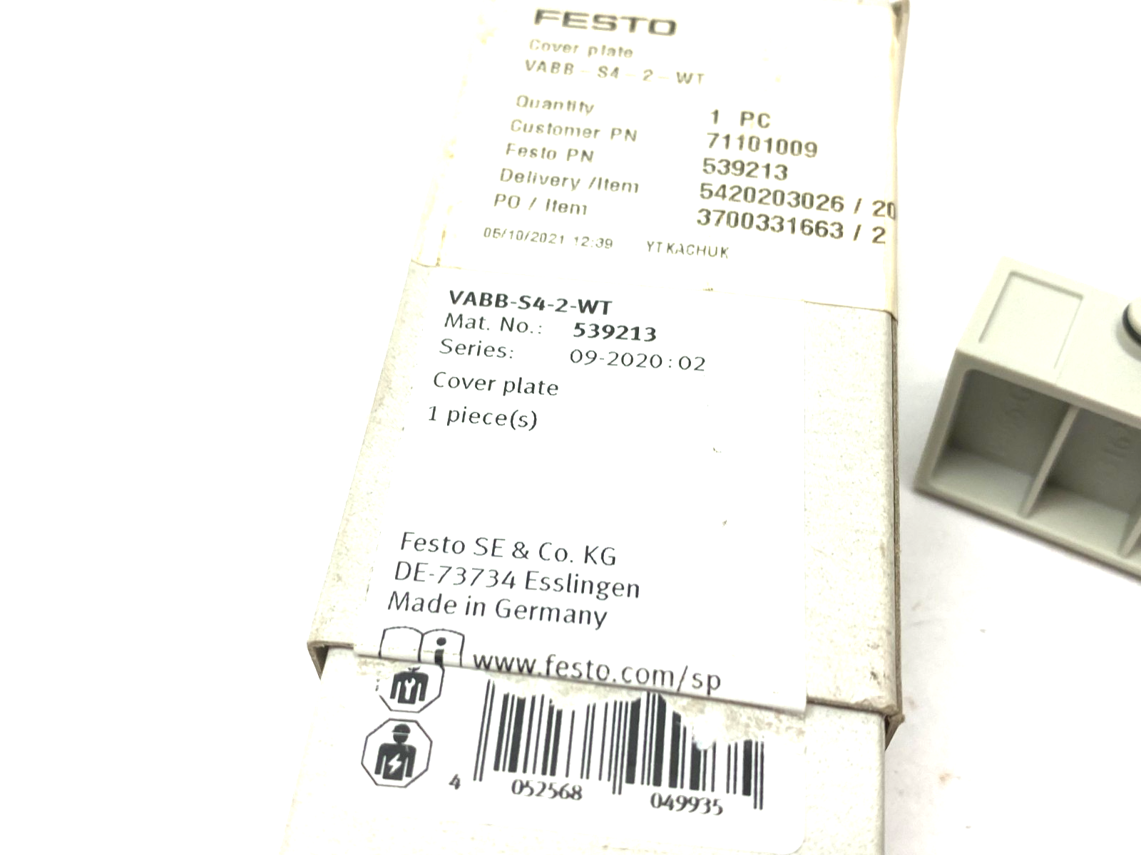 Festo VABB-S4-2-WT Manifold Blank Cover Plate 539213 - Maverick Industrial Sales