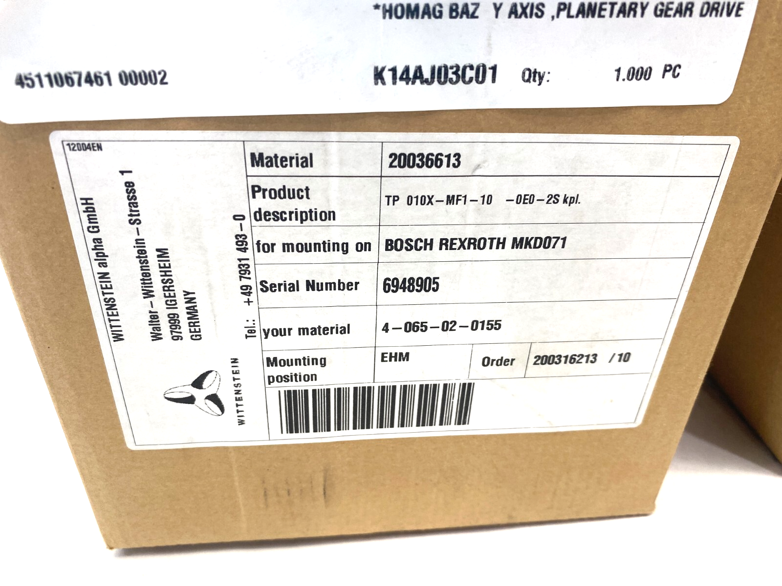 Wittenstein TP 010X-MF1-10-0E0-2S Planetary Gearbox 20036613 - Maverick Industrial Sales