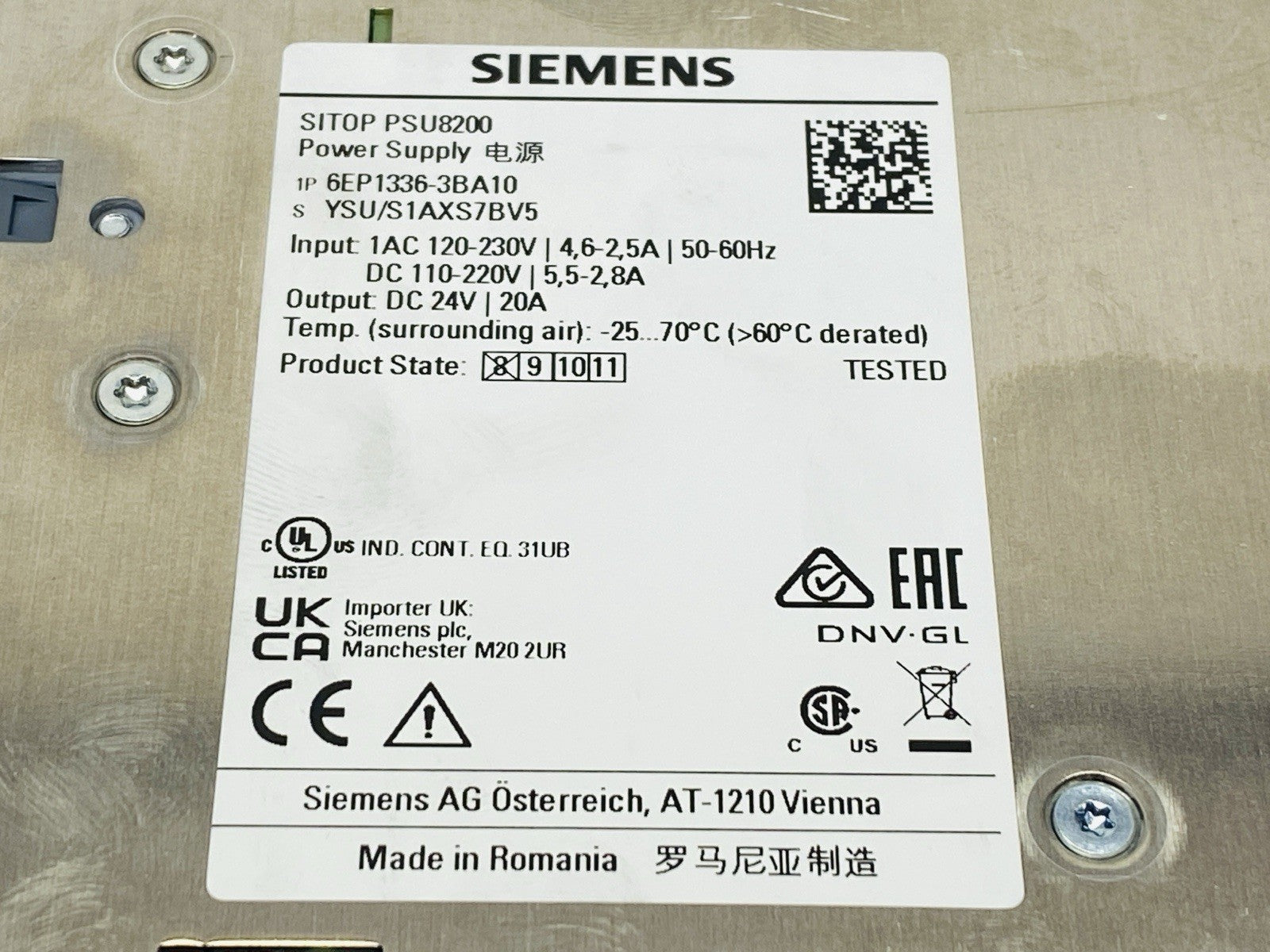 Siemens 6EP1336-3BA10 Power Supply 20A 24VDC SITOP PSU8200 - Maverick Industrial Sales