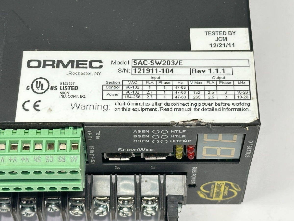 SAC-SW203/E | Ormec REV 1.1.1 Servowire Servo Motor Drive Controller Encoder - Used - Maverick Industrial Sales