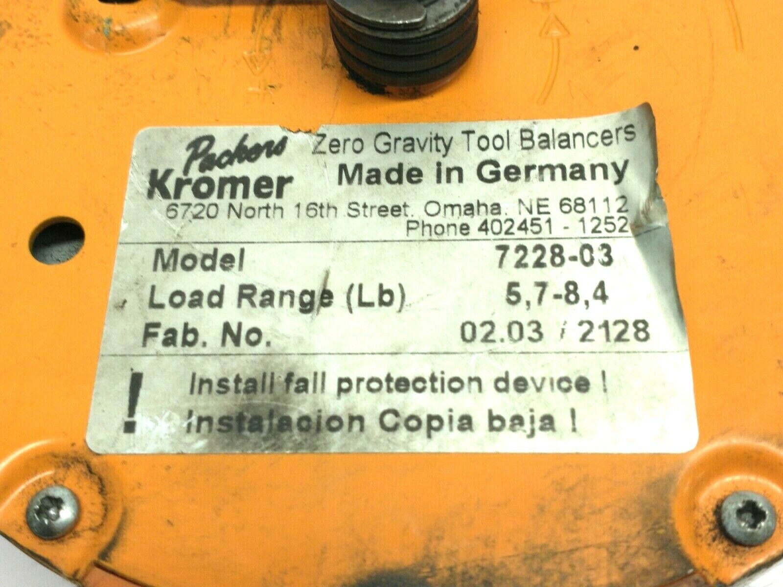 Packers Kromer 7228-03 Light-Duty Zero Gravity Balancer 5.7-8.4Lbs Load LOT OF 3 - Maverick Industrial Sales