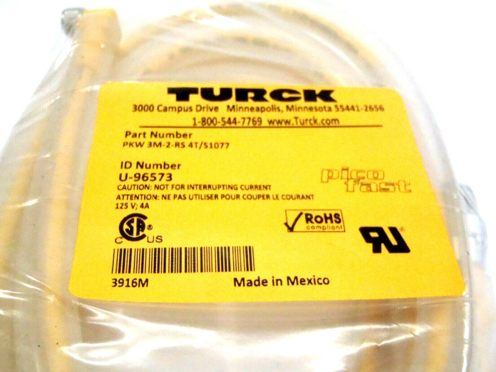 Turck PKG 3M-2-RS 4T/S1077 U-96573 2 Meter Male M12 Angled Female M8 Cordset - Maverick Industrial Sales