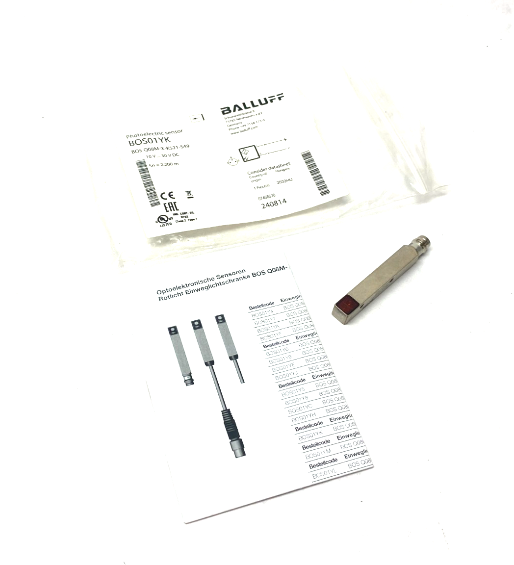 Balluff BOS01YK Square Through-Beam Photoelectric Sensor BOS Q08M-X-KS21-S49 - Maverick Industrial Sales
