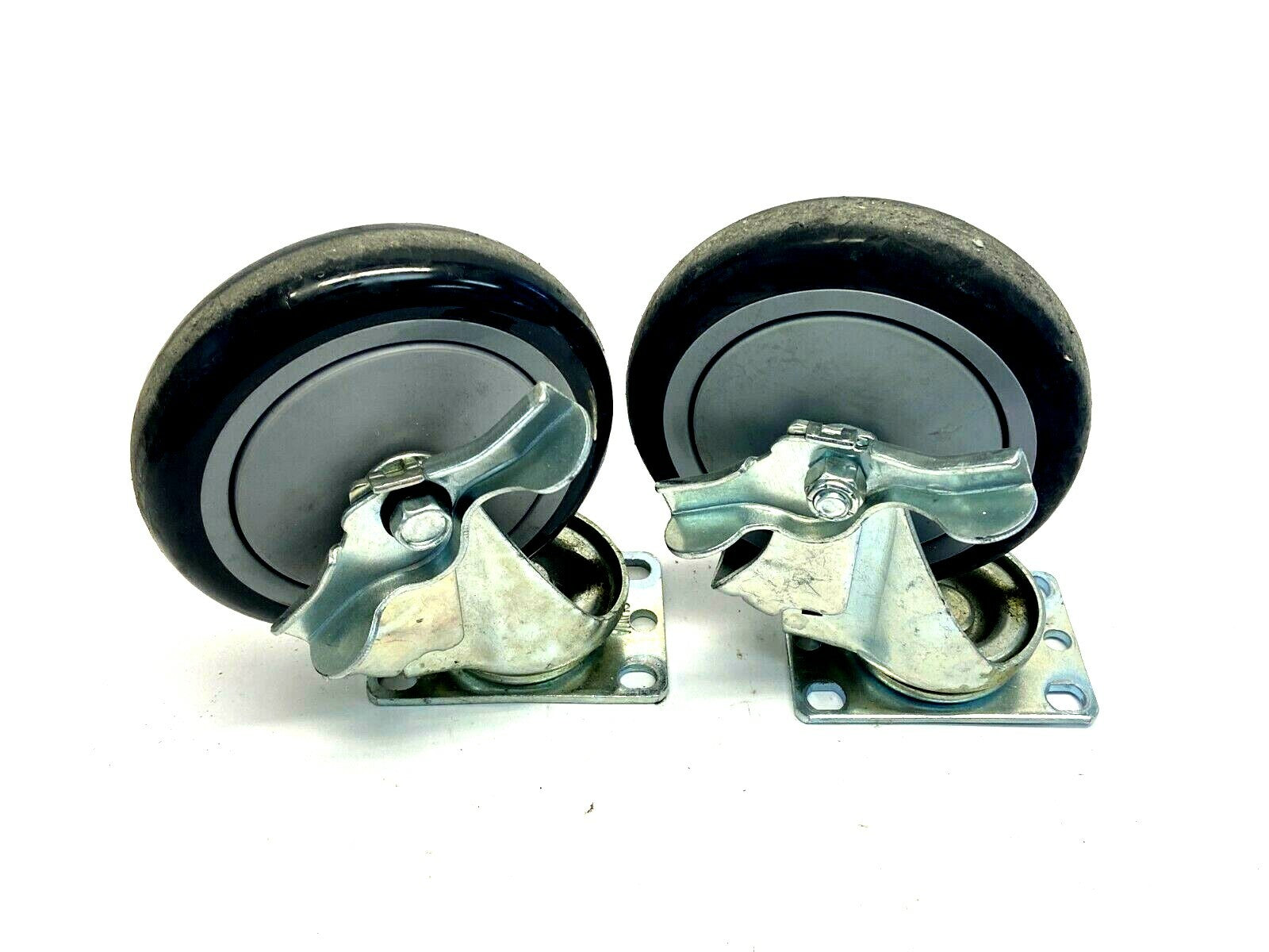 Durable Plate Mount Cam Brake Swivel Casters Poly Pro A 5" x 1-1/4" LOT OF 2 - Maverick Industrial Sales