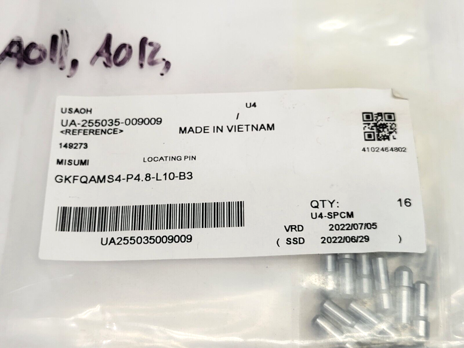 Misumi GKFQAMS4-P4.8-L10-B3 Small Spherical Head Locating Pin 4.8mm LOT OF 16 - Maverick Industrial Sales