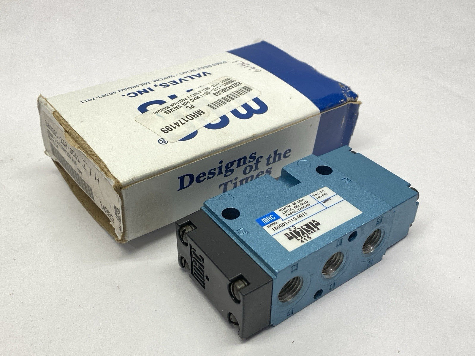 Mac Valves 180001-112-0011 4-Way Pneumatic Solenoid Valve - Maverick Industrial Sales