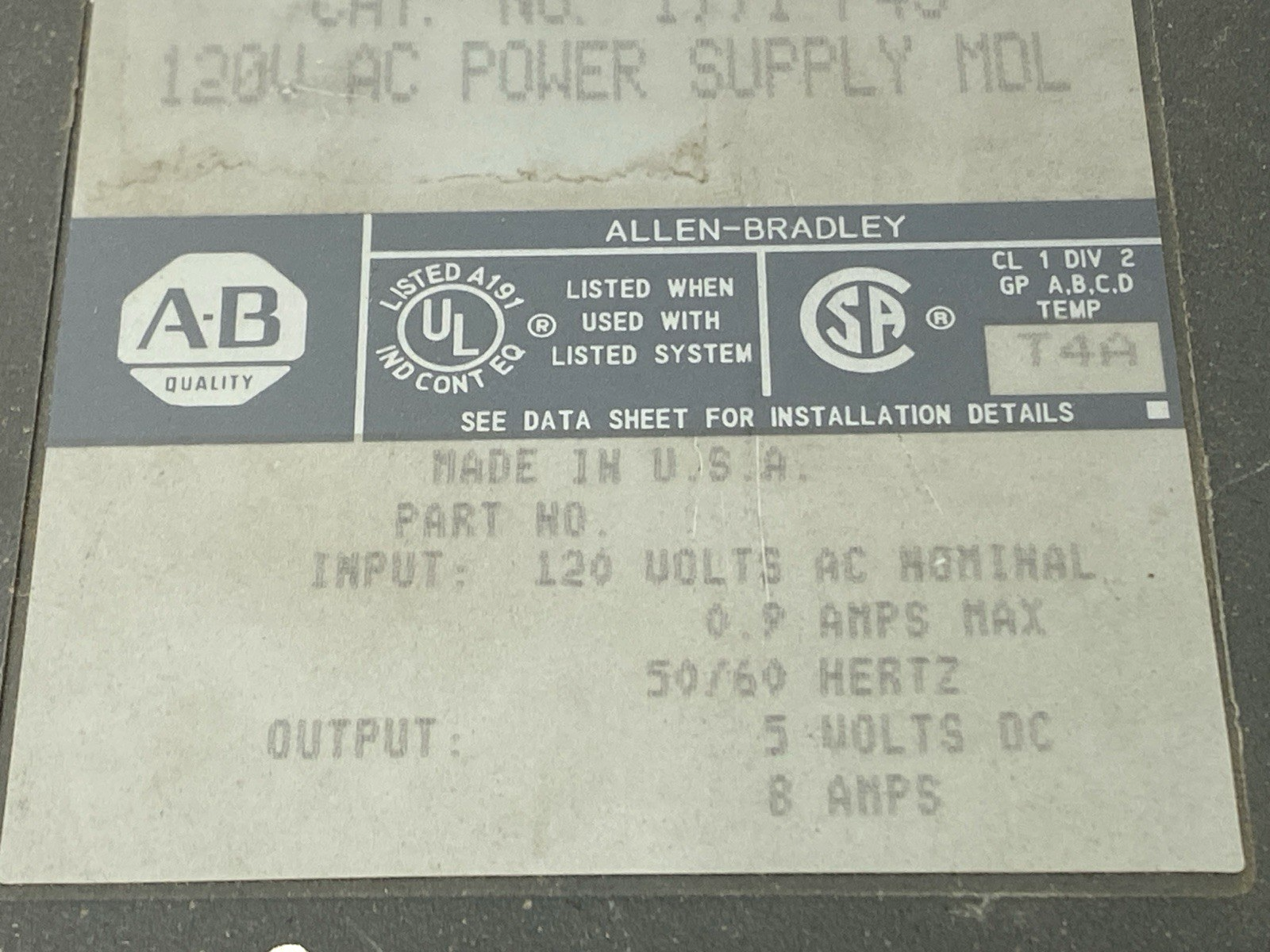 Allen Bradley 1771-P4S Power Supply Module 120VAC - Maverick Industrial Sales