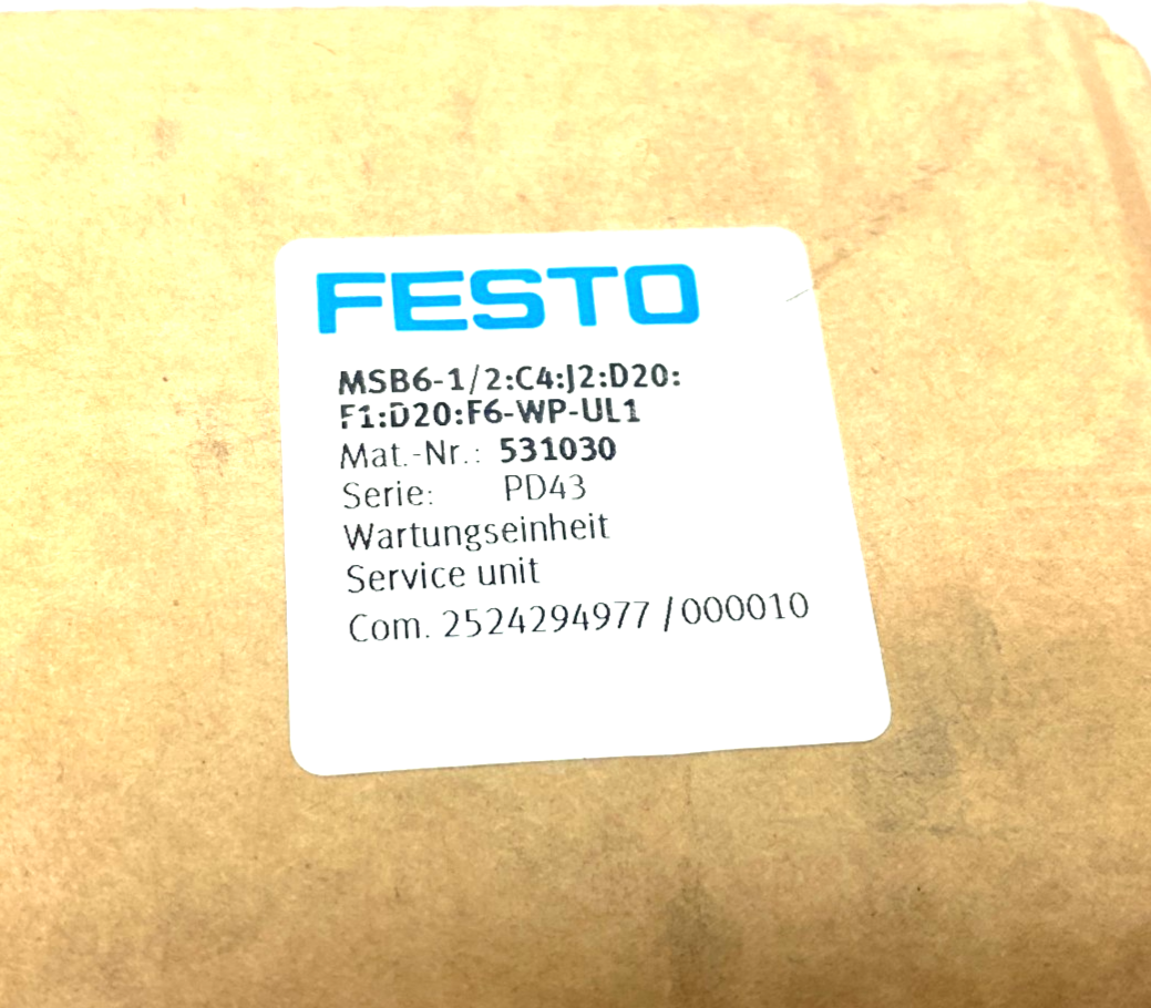 Festo MSB6-1/2:C44:J2:D20:F1:D20:F6-WP-UL1 Combination Service Unit 531030 - Maverick Industrial Sales