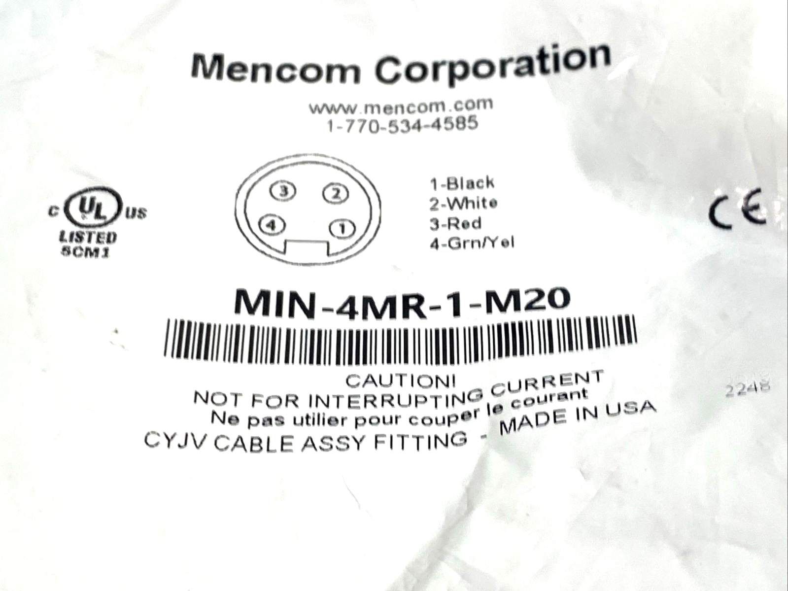 MIN-4MR-1-M20 | Mencom Size I Receptacle 4-Pin Male 7/8" M20 Front Mount 16AWG 10A - New - Maverick Industrial Sales