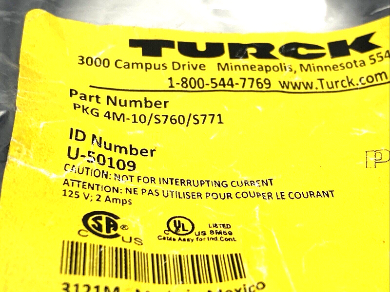 Turck PKG 4M-10/S760/S771 Connection Cable M8 Female 4-Pin U-50109 - Maverick Industrial Sales