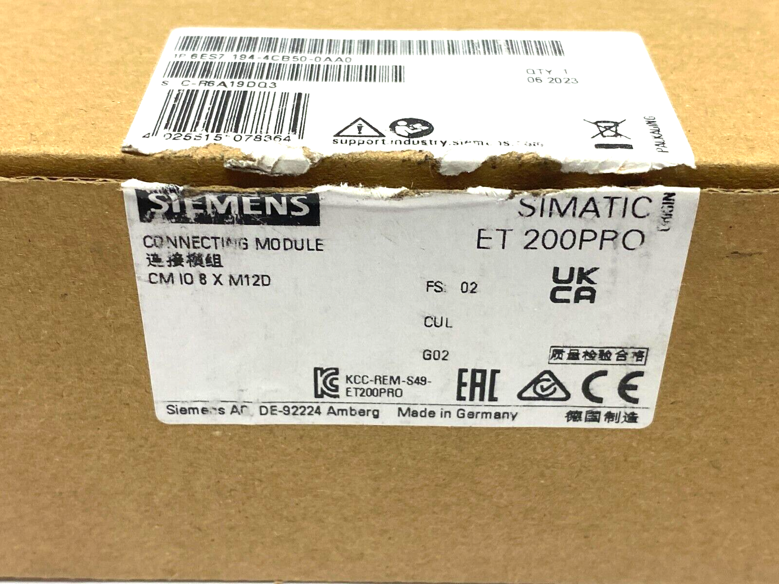 Siemens 6ES7 194-4CB50-0AA0 Simatic ET 200PRO Connecting Module CM IO 8 x M12D - Maverick Industrial Sales