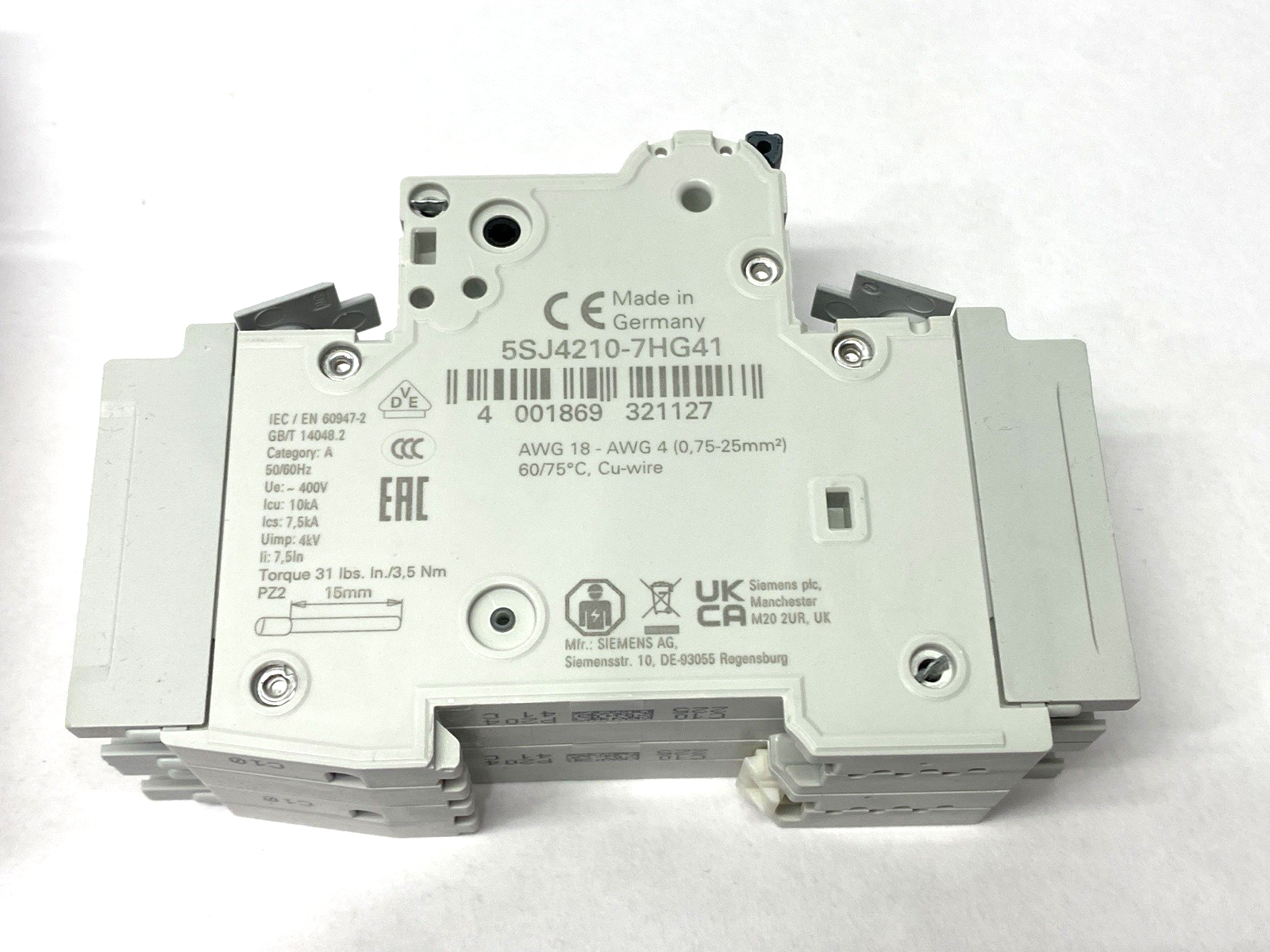 Siemens 5SJ4210-7HG41 Miniature Circuit Breaker 2-Pole C-Trip 240V 14kA 10A - Maverick Industrial Sales