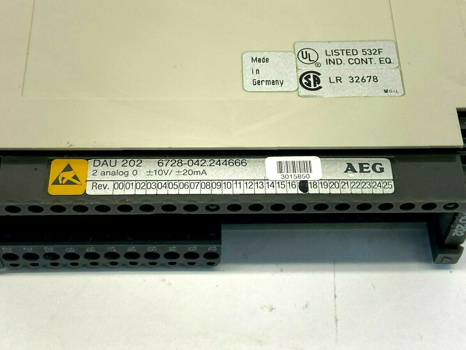 AEG DAU 202 Output Module MISSING TERMINAL BLOCK - Maverick Industrial Sales
