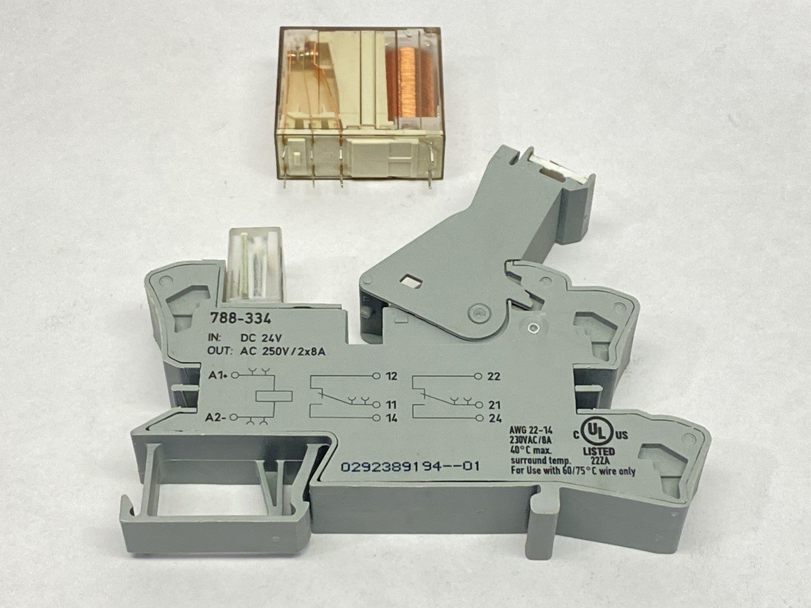 Schrack RP 420024 Relay 5A 24V w/ Wago 788-334 Relay Base - Maverick Industrial Sales