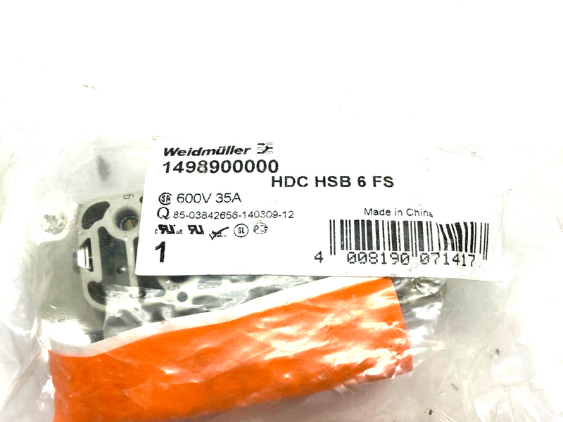 Weidmüller 1498900000 Heavy Duty Cable Mount Connector HDC HSB 6 FS 600V 35A - Maverick Industrial Sales