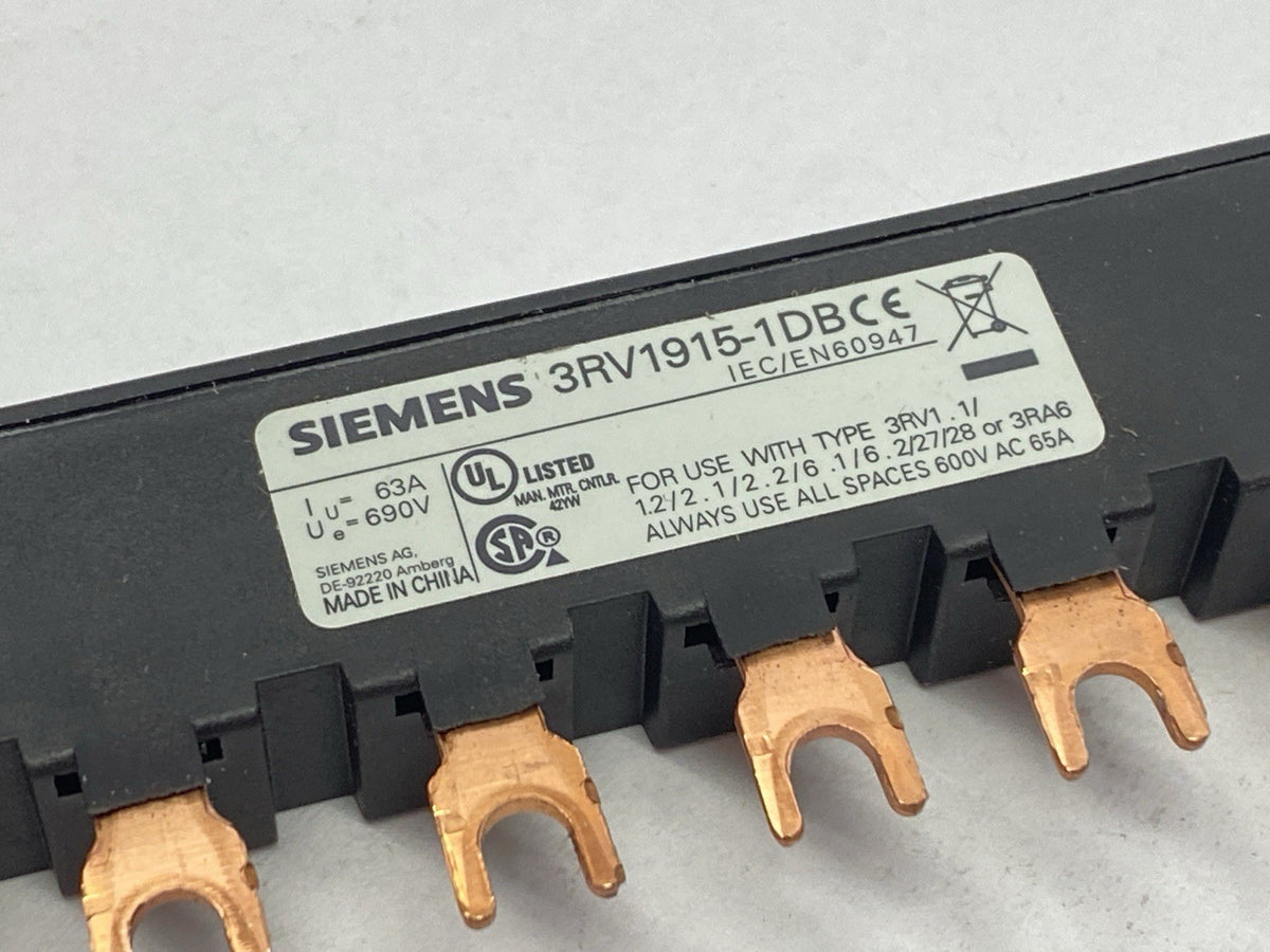 3RV1915-1DB | Siemens Busbar 3-Phase 600VAC 65A - Used - Maverick Industrial Sales