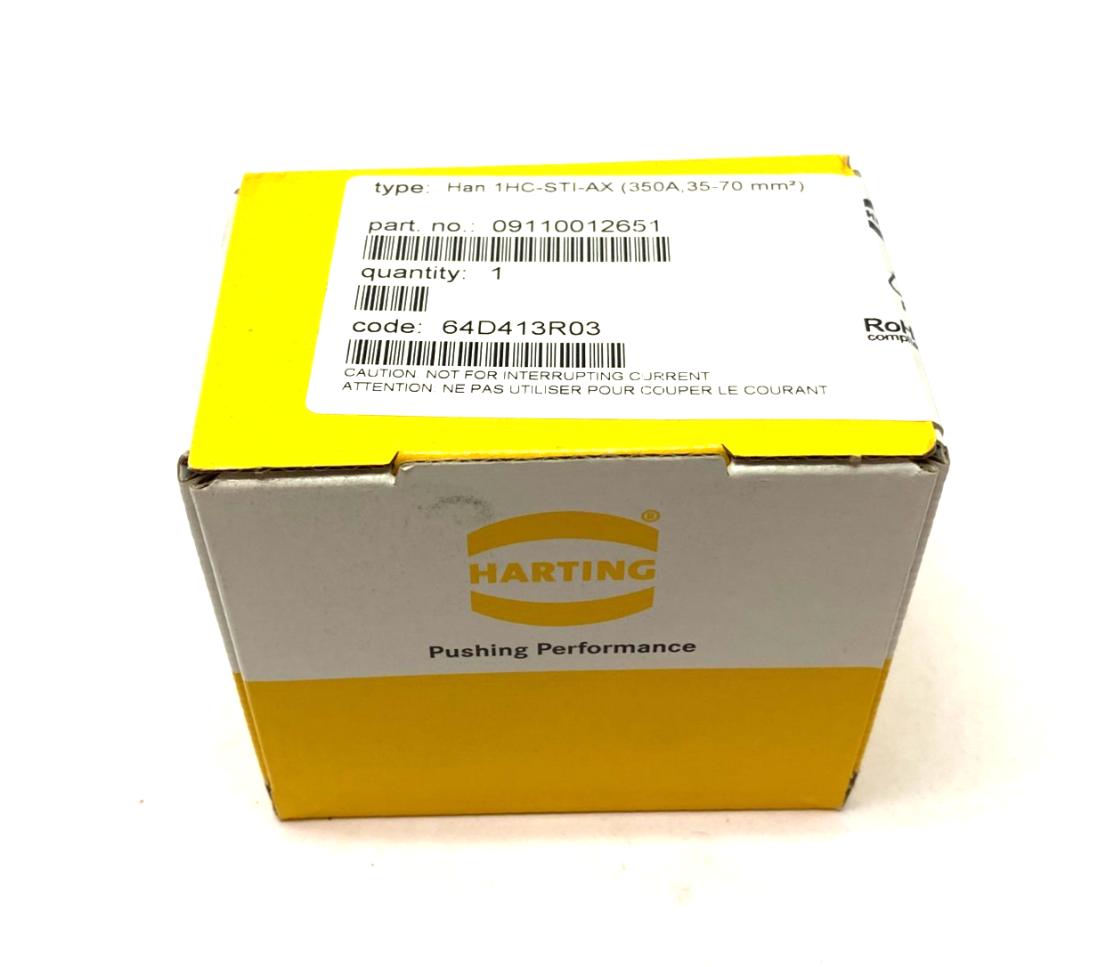 Harting 09110012651 Modular Male Insert 1-Pos Han 1HC-sti-AX (350A,35-70mm2) - Maverick Industrial Sales
