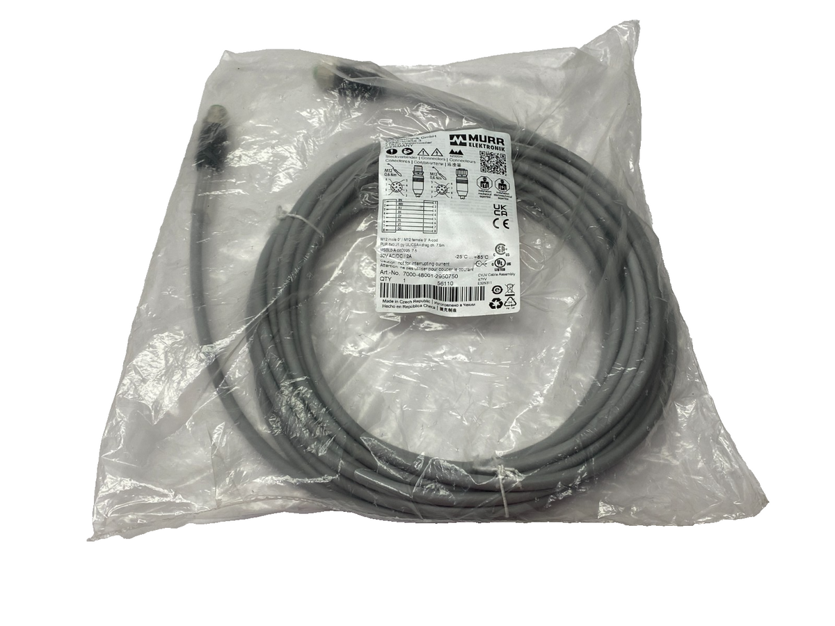 7000-48001-2950750 | Murrelektronik Double End Connector Cable M12 M/F 8-Pole 7.5m - New - Maverick Industrial Sales
