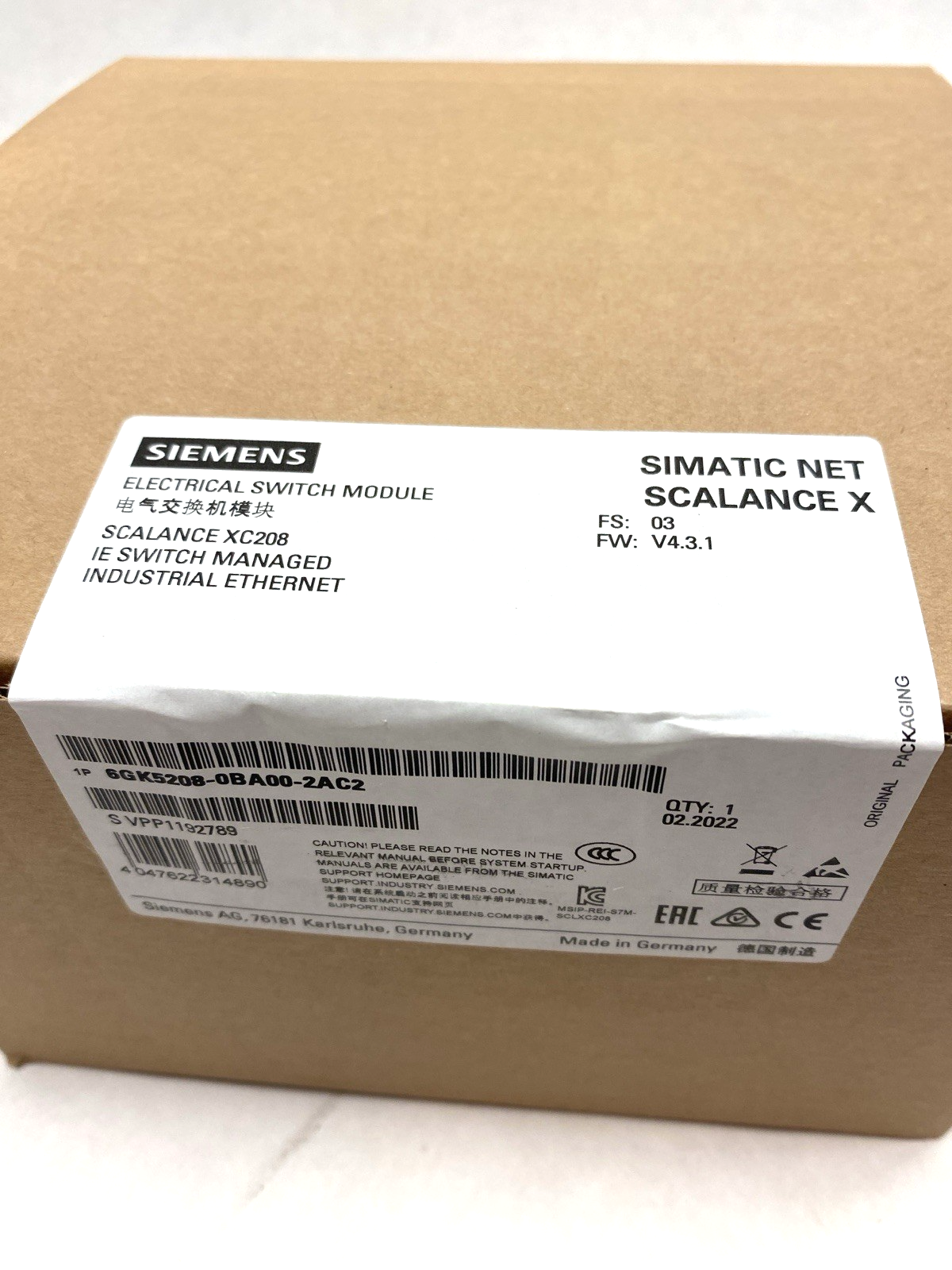 Siemens 6GK5208-0BA00-2AC2 Simatic Net Scalance X FS: 03 FWV4.3.1 Scalance XC208 - Maverick Industrial Sales