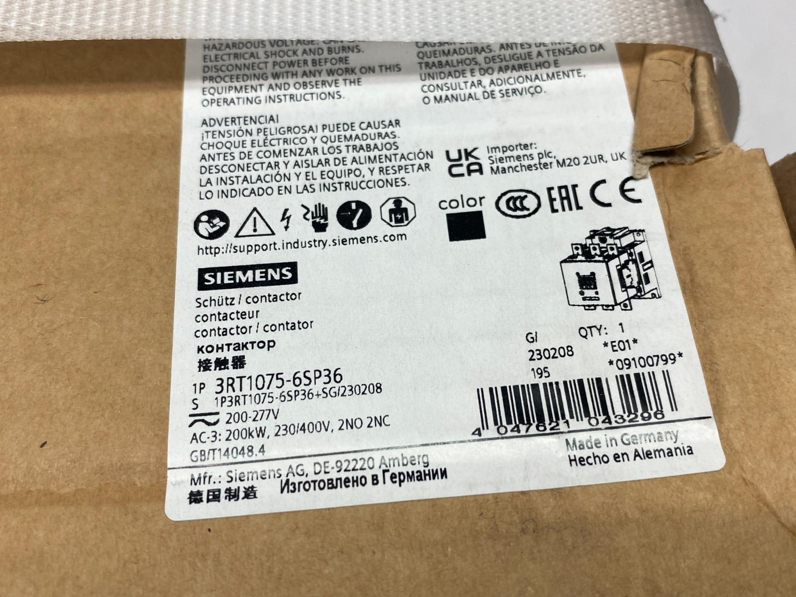 Siemens 3RT1075-6SP36 SIRIUS Power Contactor 200 kW/400V 2NO+2NC F-PLC-IN - Maverick Industrial Sales