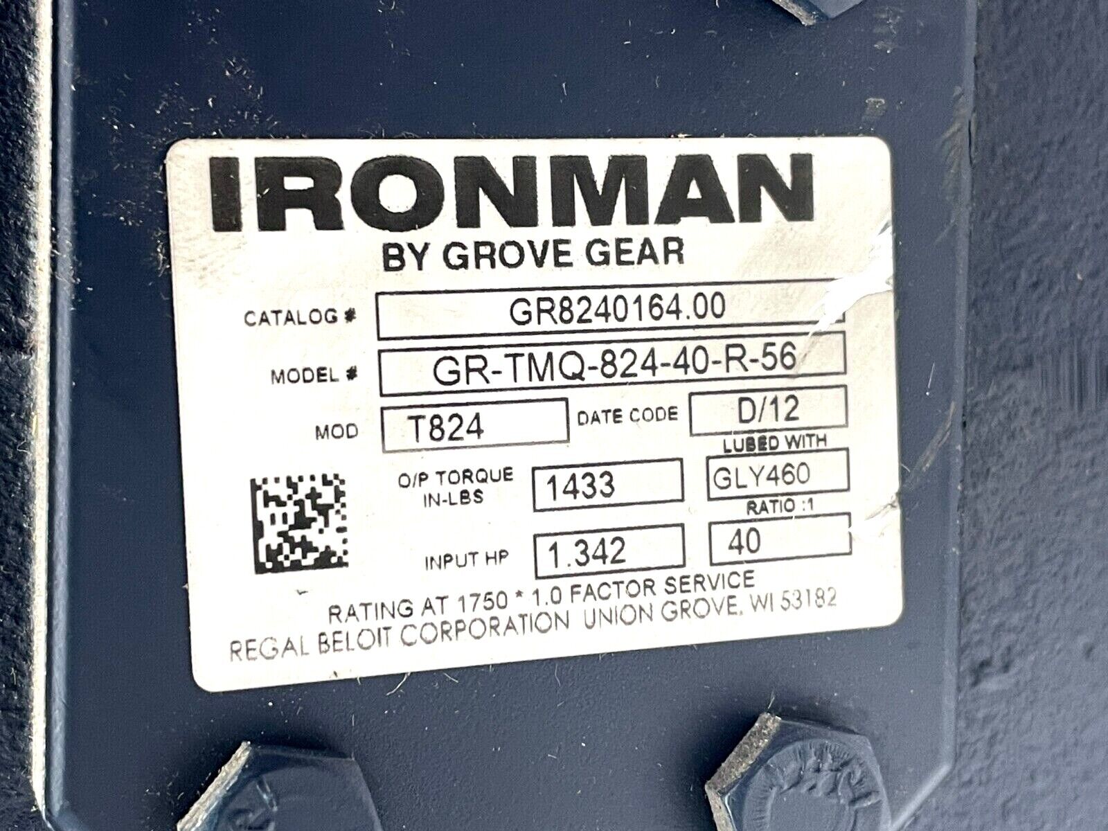 Grove Gear GR-TMQ-824-40-R-56 IronMan Worm Gear Speed Reducer GRT24002068.00 - Maverick Industrial Sales