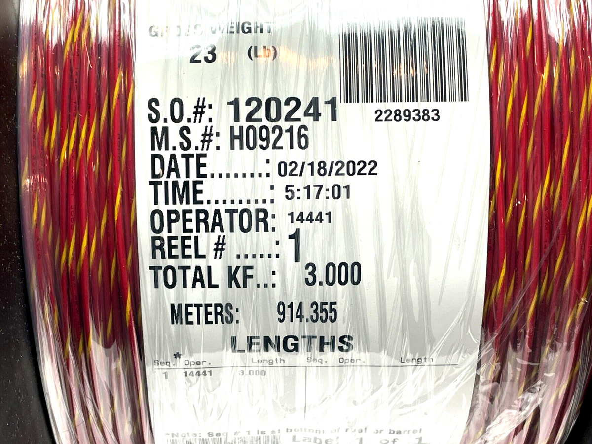 H09216 | Judd Wire Lead Wire 18AWG 300V Red/Yellow 3000ft Legnth - New - Maverick Industrial Sales