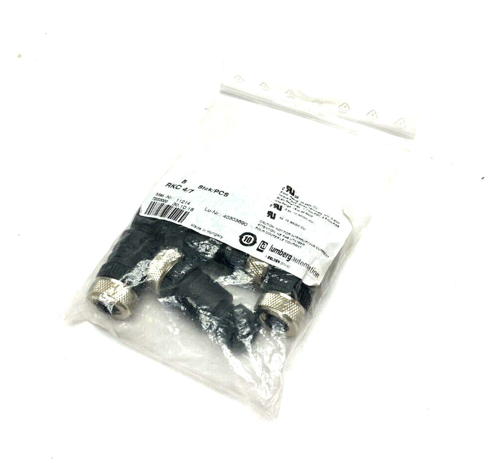Lumberg Automation RKC 4/7 Field Attachable Connector M12 4-Pin 11214 PKG OF 5 - Maverick Industrial Sales