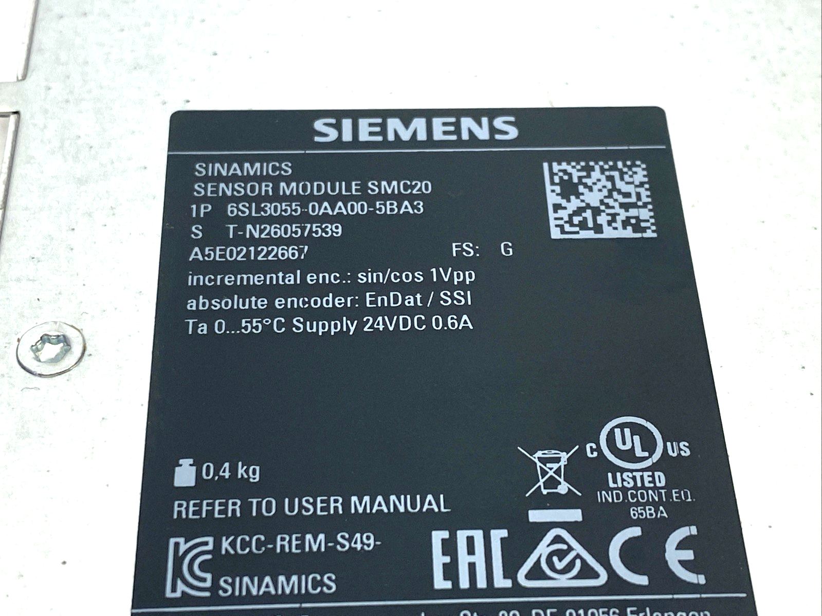 Siemens 6SL3055-0AA00-5BA3 SINAMICS S120 Sensor Module SMC20 - Maverick Industrial Sales