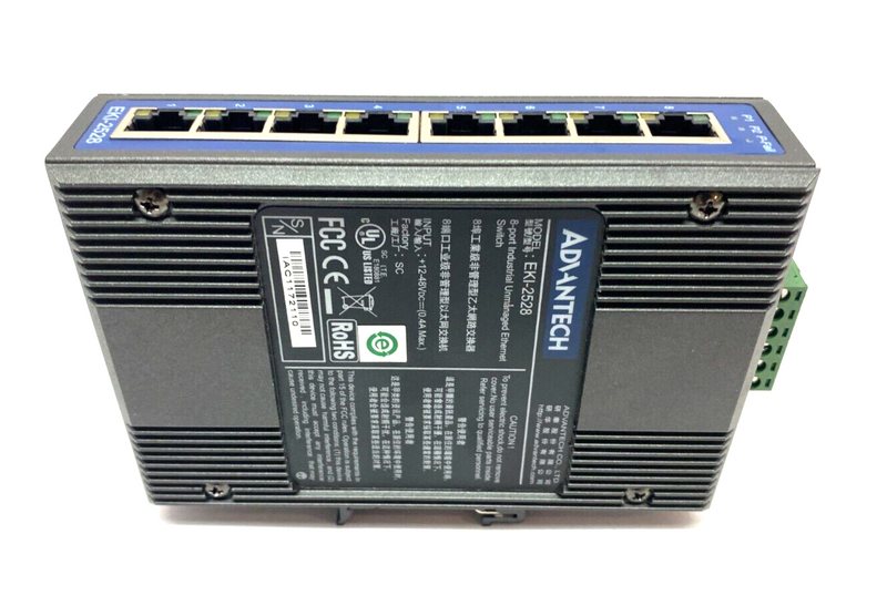 Advantech EKI-2528 Unmanaged Industrial Ethernet Switch 8-Port 12~48VDC - Maverick Industrial Sales