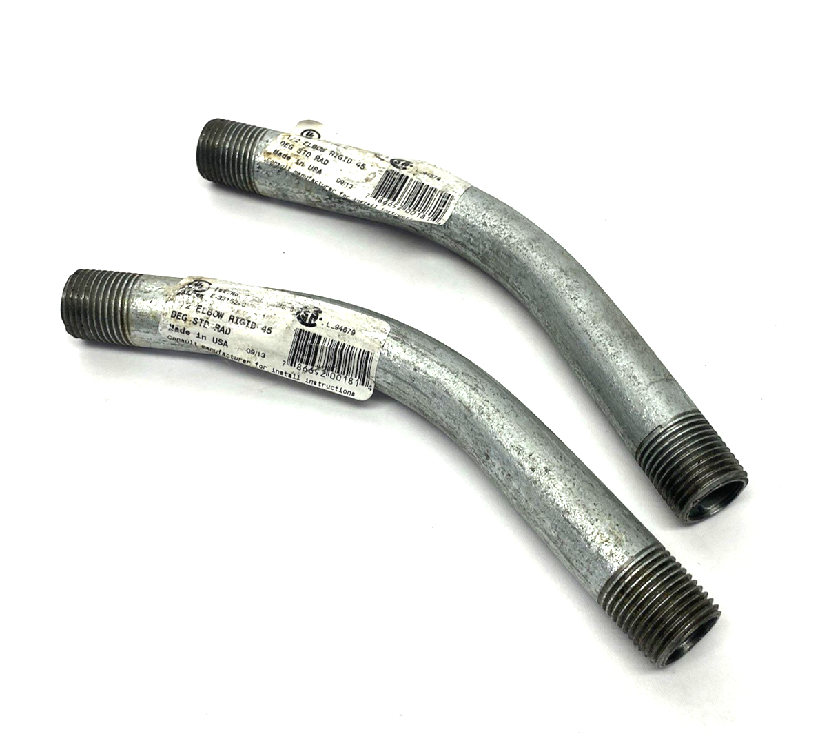 1/2" Rigid 45-Degree Elbow Conduit, Standard, Male to Male Threaded LOT OF 2 - Maverick Industrial Sales