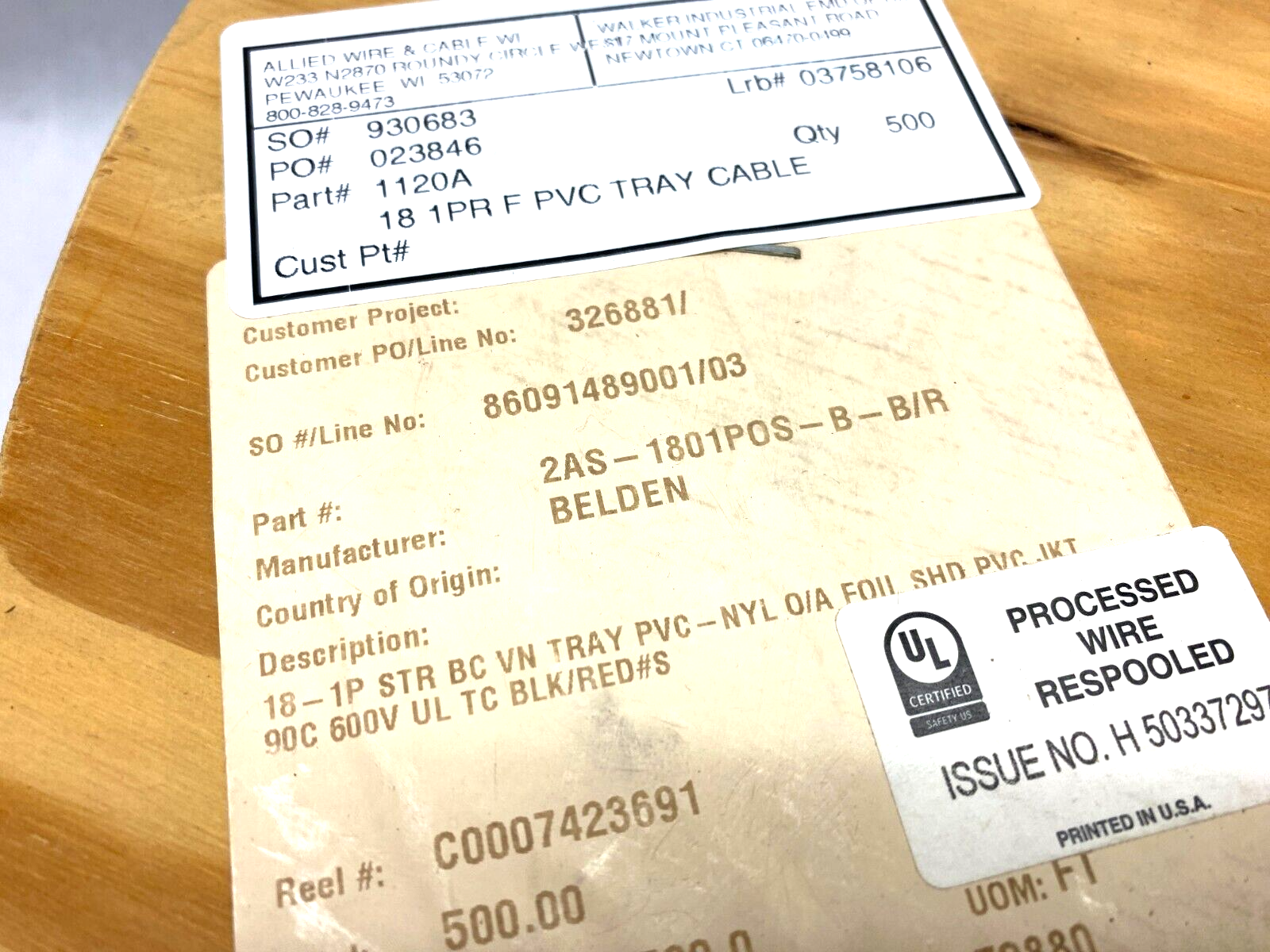 Belden 2AS-1801POS-B-B/R Industrial Control Cable 1120A 01010000 ROLL OF 482FT - Maverick Industrial Sales