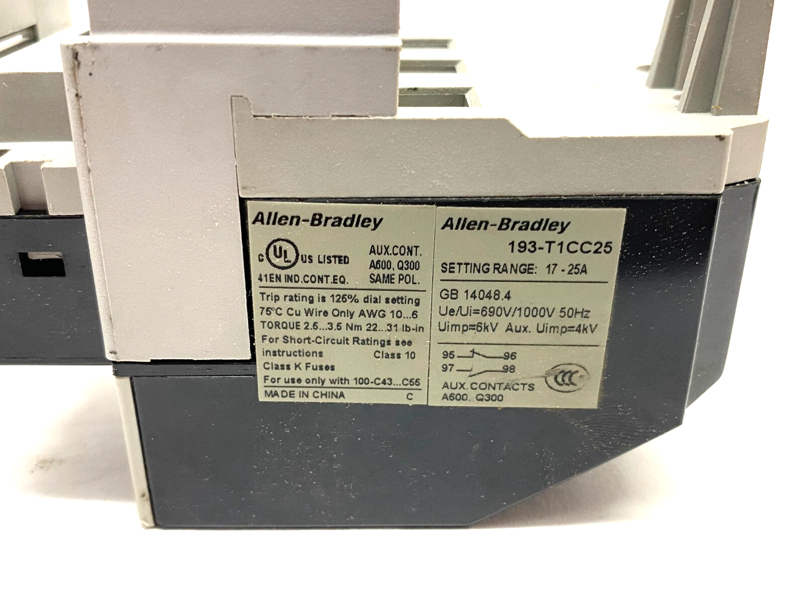 Allen Bradley 193-T1CC25 Ser. A Thermal Overload Relay 17-25A - Maverick Industrial Sales